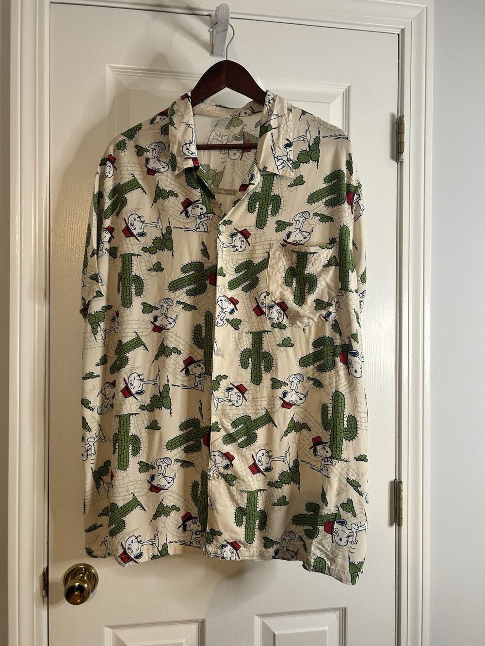 Peanuts Snoopy Cactus Shirt Adult 2XL Rayon Button Up Western Print